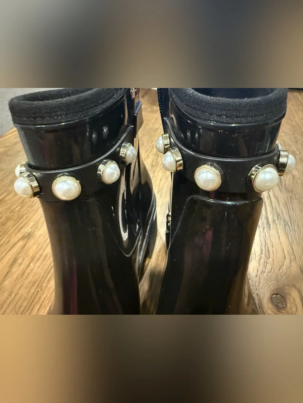 Kate Spade New York Black Puddle Pearls Rain Booties